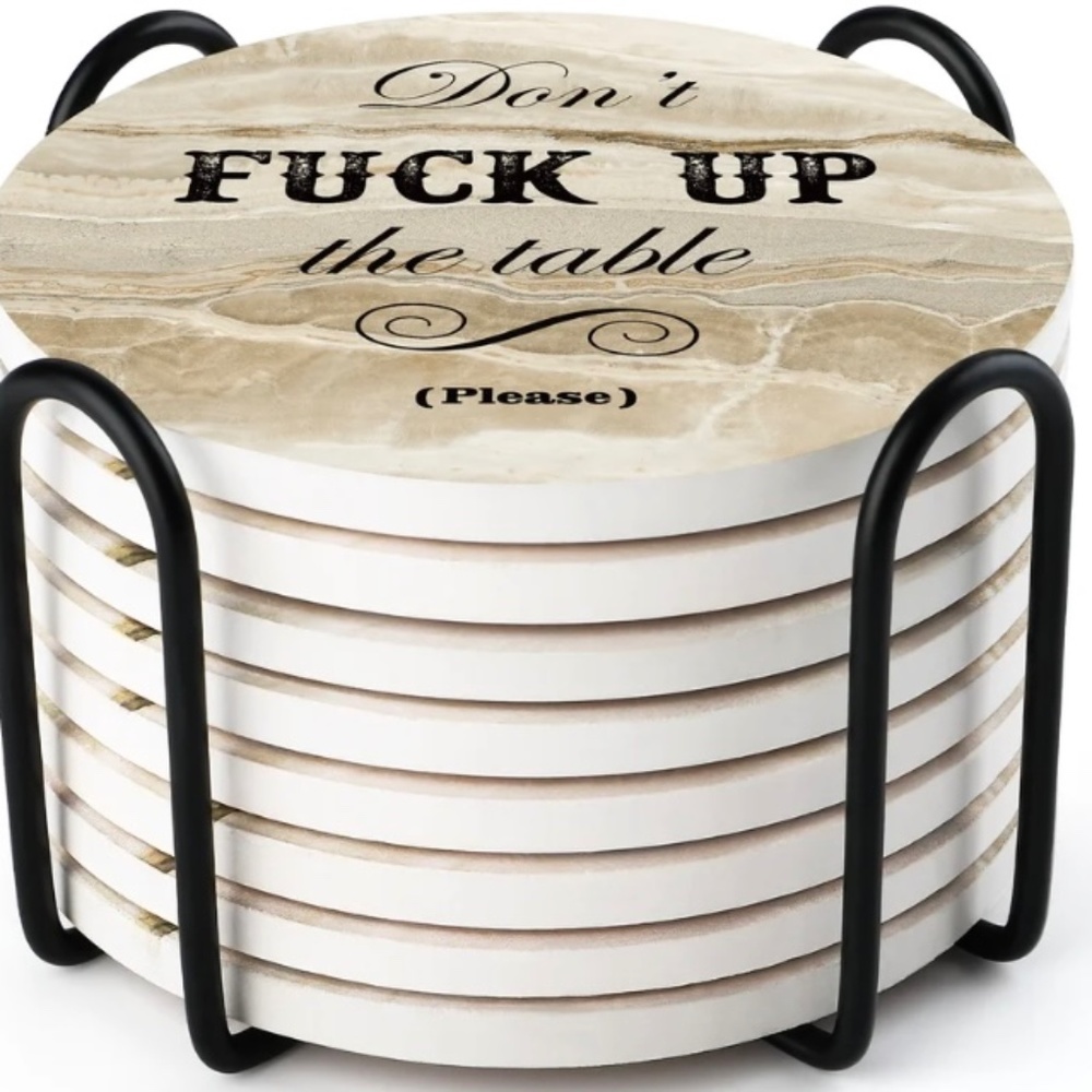Sarcastic Ceramic Drink Coasters with holder (Set of 8)